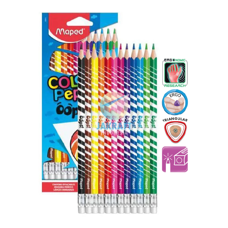 

(12 Pcs) Pensil Warna Bisa Dihapus 12 Warna Panjang MAPED Color'Peps OOPS X12 CA Color Peps
