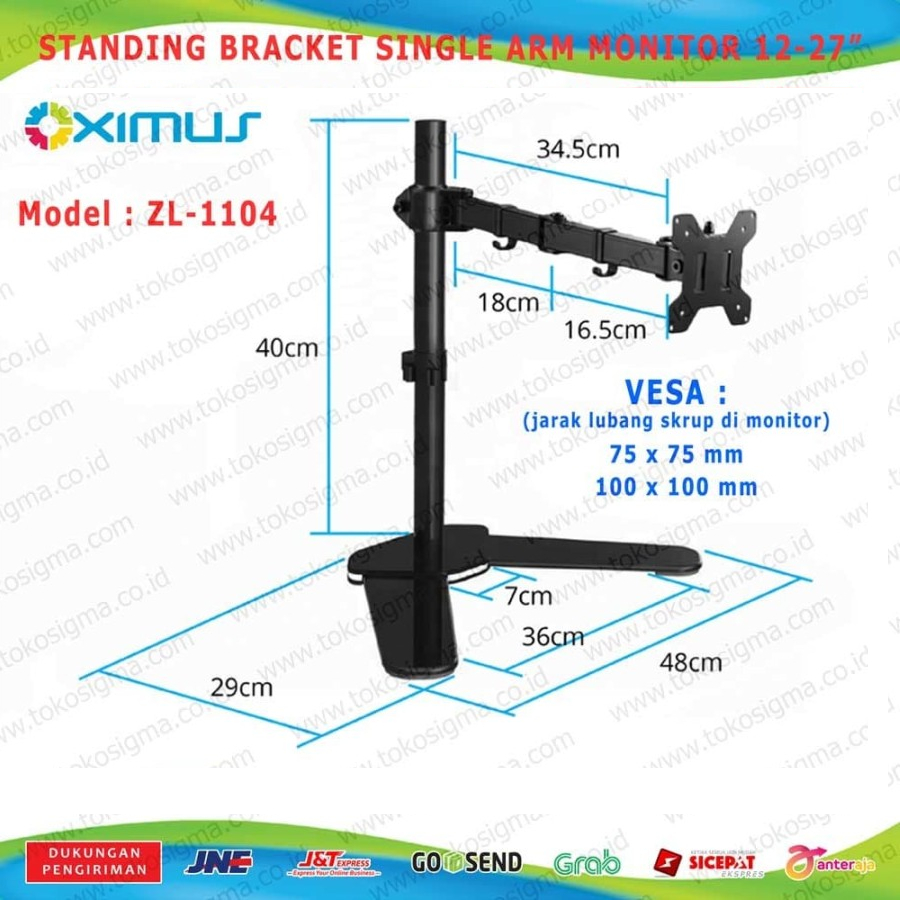 BRACKET STANDING ZL-1104 TAPAK MEJA DESK 1 ARM MONITOR FLAT 13-27 in