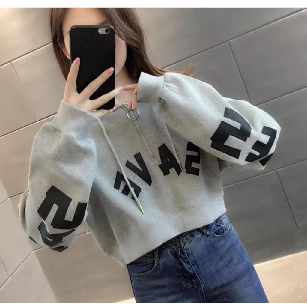 SWEATER CROOPE TOP WANITA  | SAVE CROP HODIE ZIPPER RING KOREAN