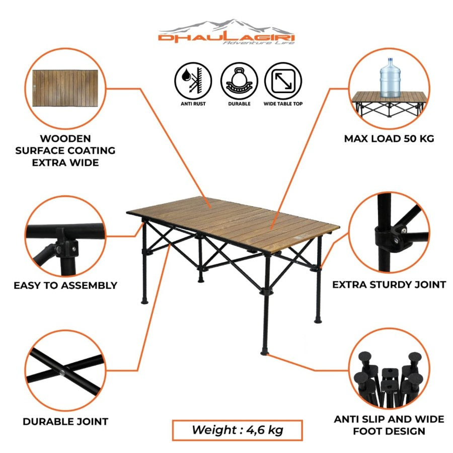 Meja Lipat Dhaulagiri Wood Grain L