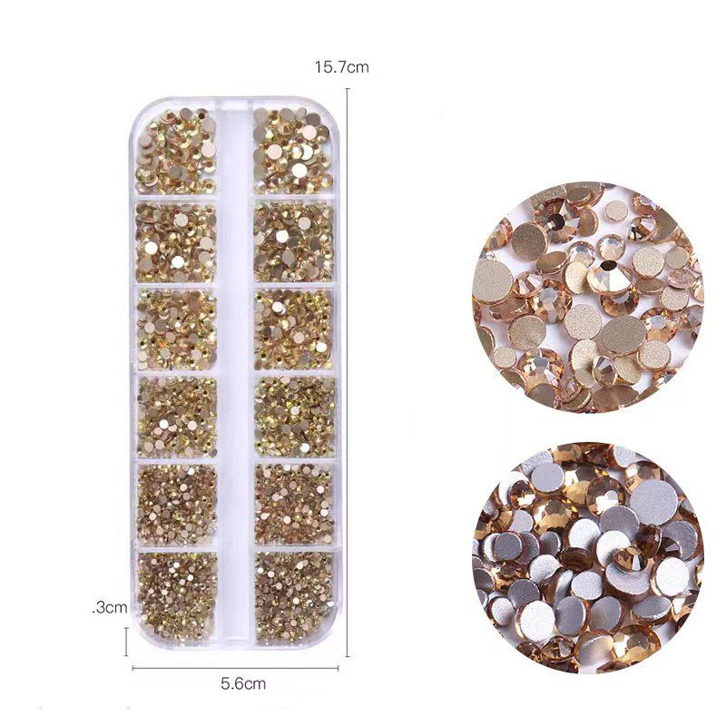 12 Sekat Rhinestone Bronze Mix Size Premium / Dekorasi Nail Art Batu Permata Bronze Best Seller