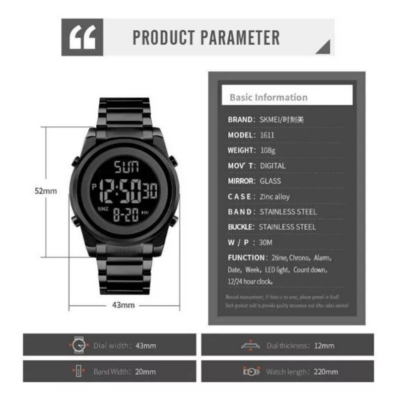 Jam tangan pria skmei 1611 jam tangan digital skmei 1611 original