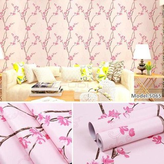 WALLPAPER DINDING MOTIF BUNGA SAKURA DASAR PINK