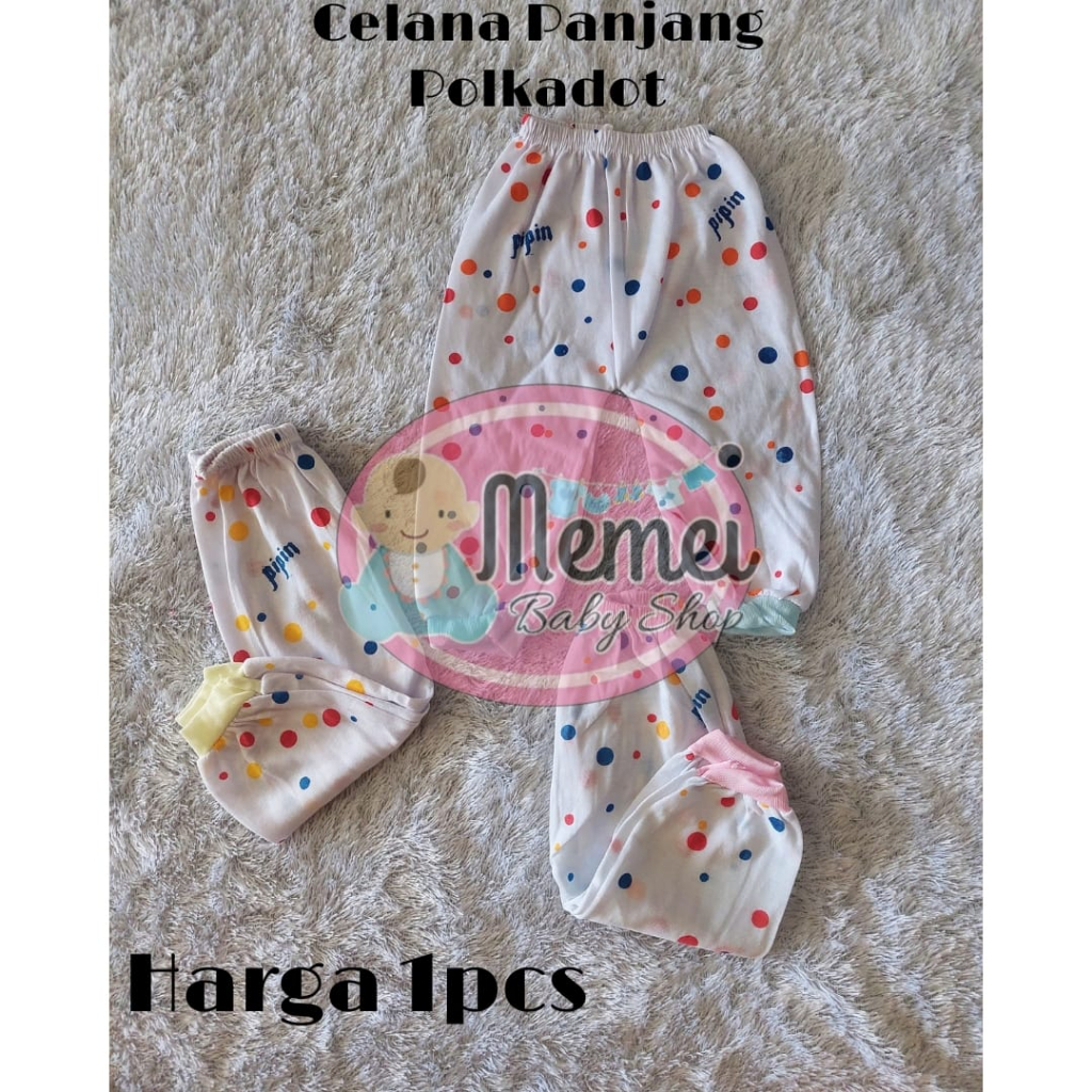 1 LUSIN (12 pcs) Celana bayi panjang PUTIH motif POLKADOT