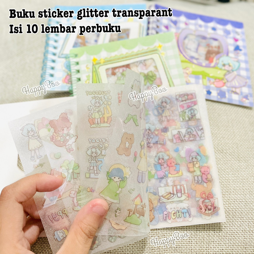 Buku stiker sticker transparant glitter chibi girl book vinyl vynil waterproof