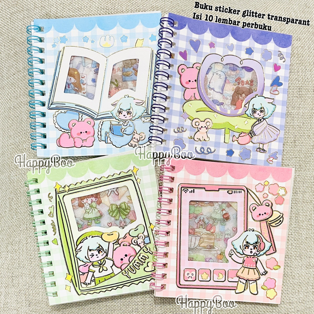 Buku stiker sticker transparant glitter chibi girl book vinyl vynil waterproof