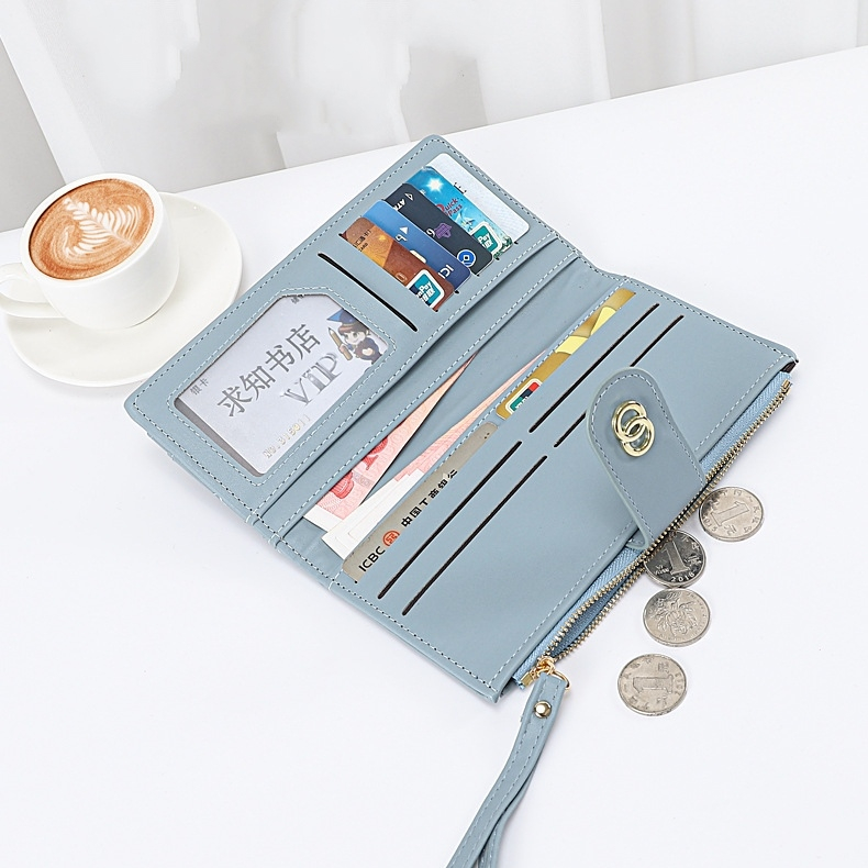 DOMPET LIPAT PANJANG WANITA BRANDED IMPORT KOREA PREMIUM KEKINAN LUCU SLOT KARTU RESLETING KOIN KULIT BIRU CHARLEMA WA737B2 FASHION CEWEK REMAJA SIMPLE TERBARU MURAH