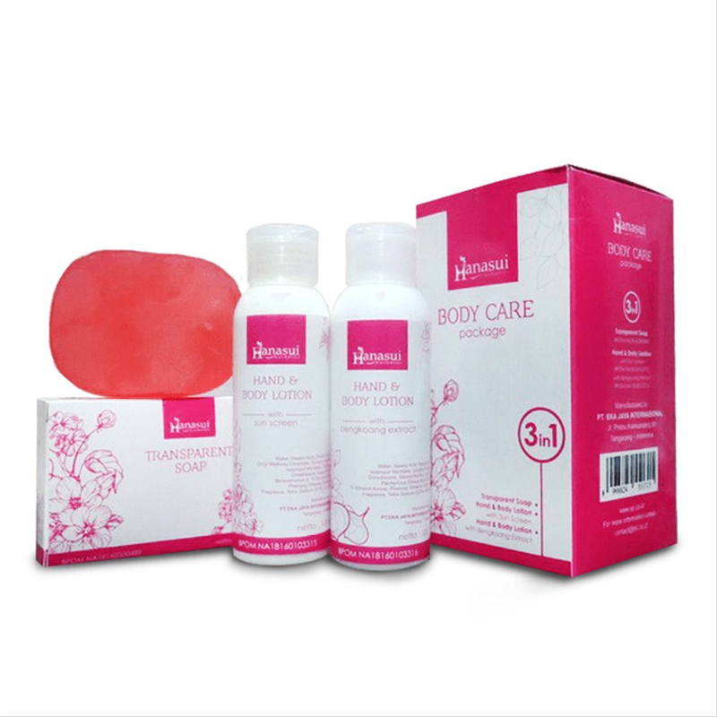 Paket Whitening Hanasui Body Care 3 in 1 Brightening Handbody Bodi Body Lotion Soap Sabun Pemutih Pencerah Kulit Badan Tubuh Pria Wanita Ampuh dan Cepat Putih Permanen BPOM Original 100%