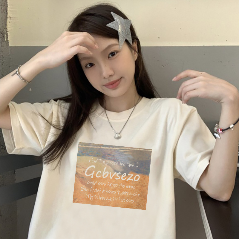 Print T-shirt Kaos Lengan Pendek Retro Sunset Landscape Printing Oversize Atasan Wanita Korean Style