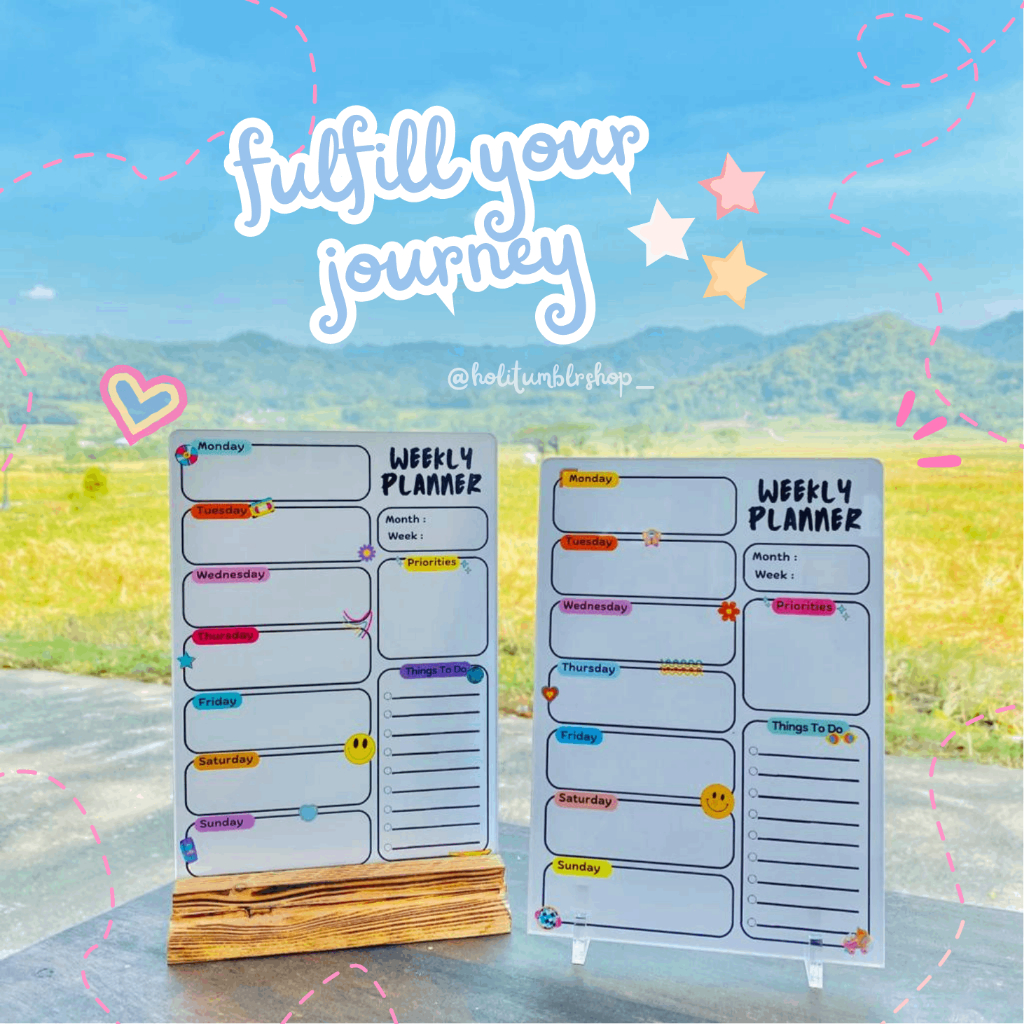 

fun Schedule Board| Acrylic Note Board/ Acrylic Planner/ Acrylic Wooden Stand