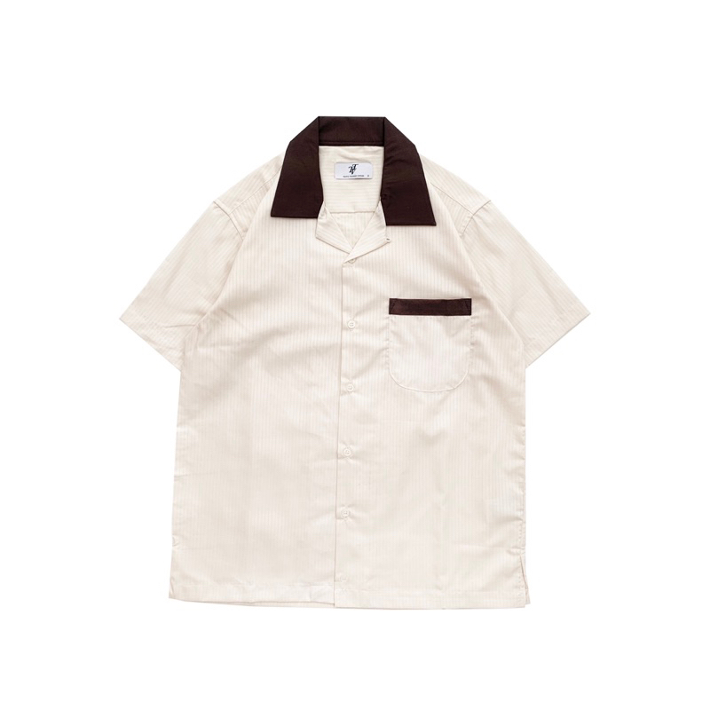 Bright Creme Jacquard Striped Bowling Shirt