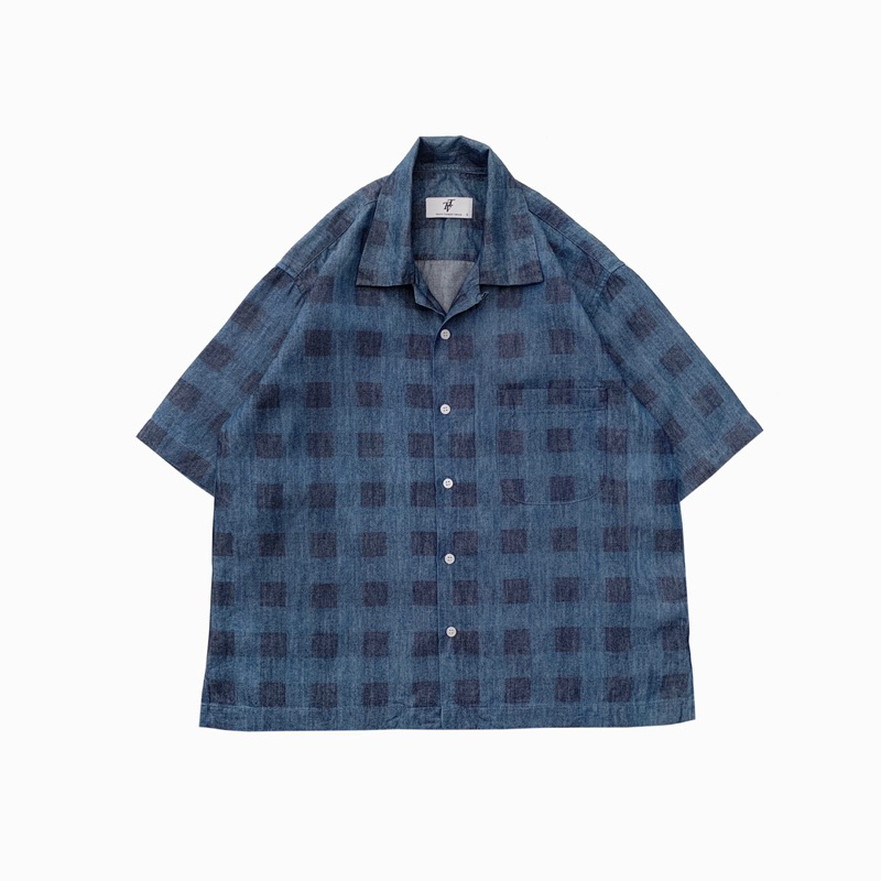 Indigo Checkered Chambray Wide Crop Shirt