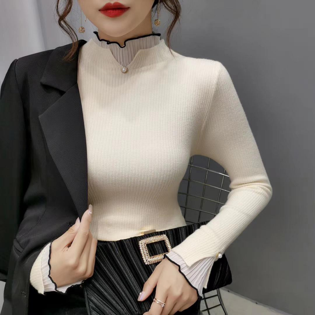 【 Bra Mall 】BJ-052 Atasan Korean Style Turtleneck Lengan Panjang Rajut Import Premium | Korean Dress Vintage Turtleneck Drakor Drama Korea