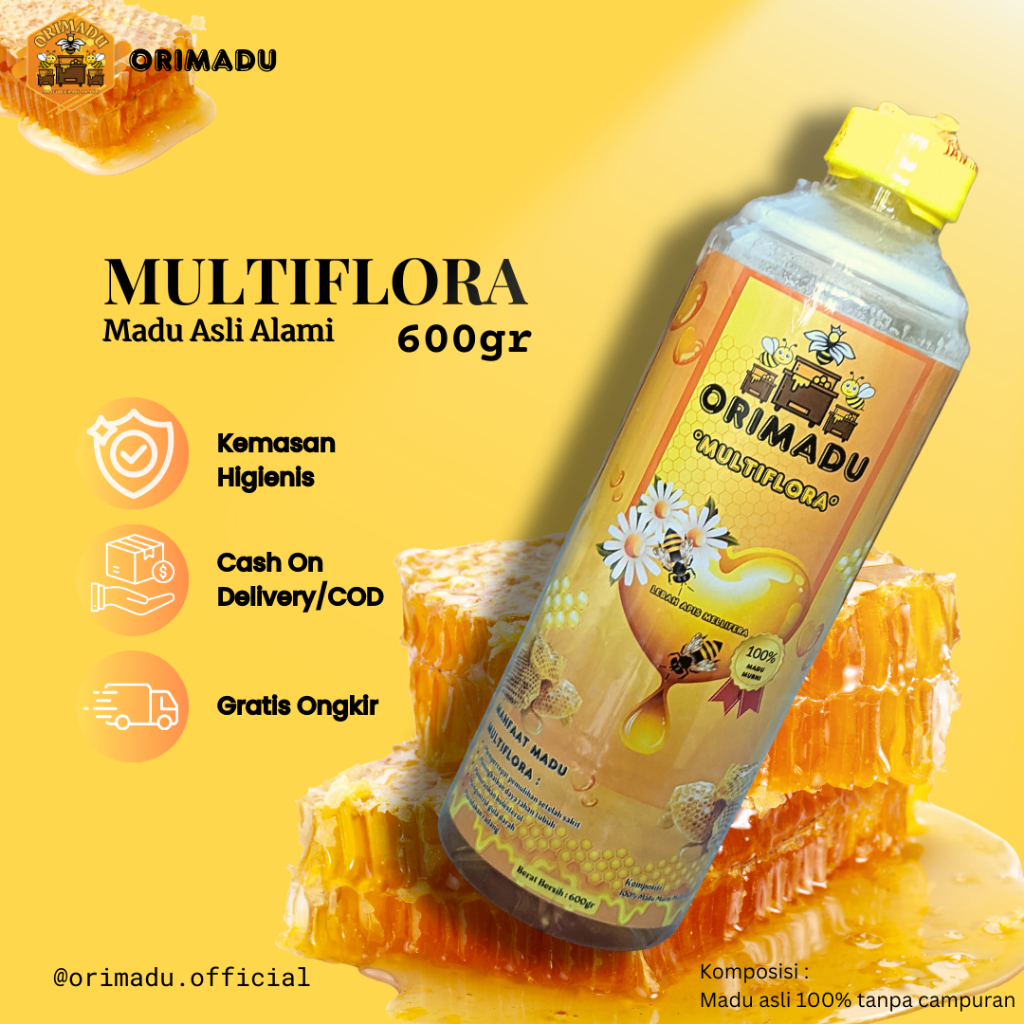 

Madu Multiflora - Madu Asli Murni 600gr, 350gr - Madu Multiflora Premium - Madu tanpa campuran - Orimadu