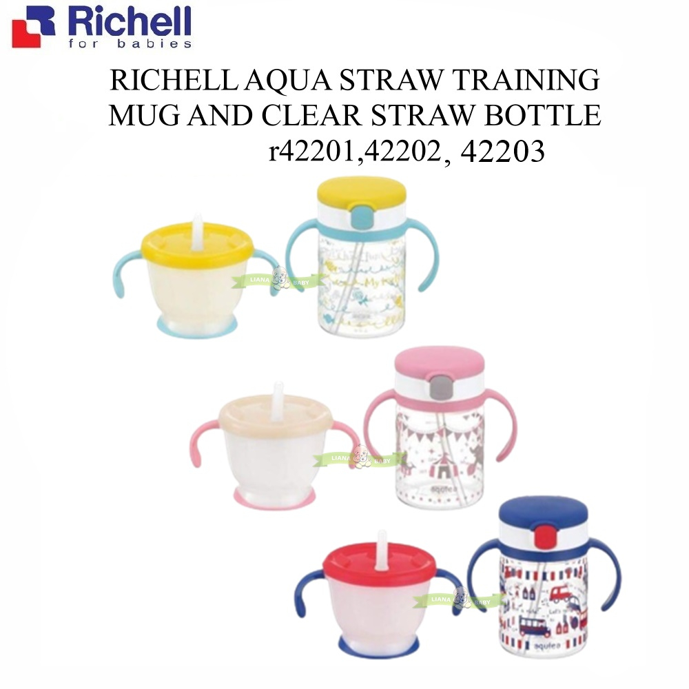 BOSU336 RICHELL AQUA STRAW TRAINING MUG AND CLEAR STRAW BOTTLE Isi 2 Botol Straw Mug dan straw bottle  r42201,42202