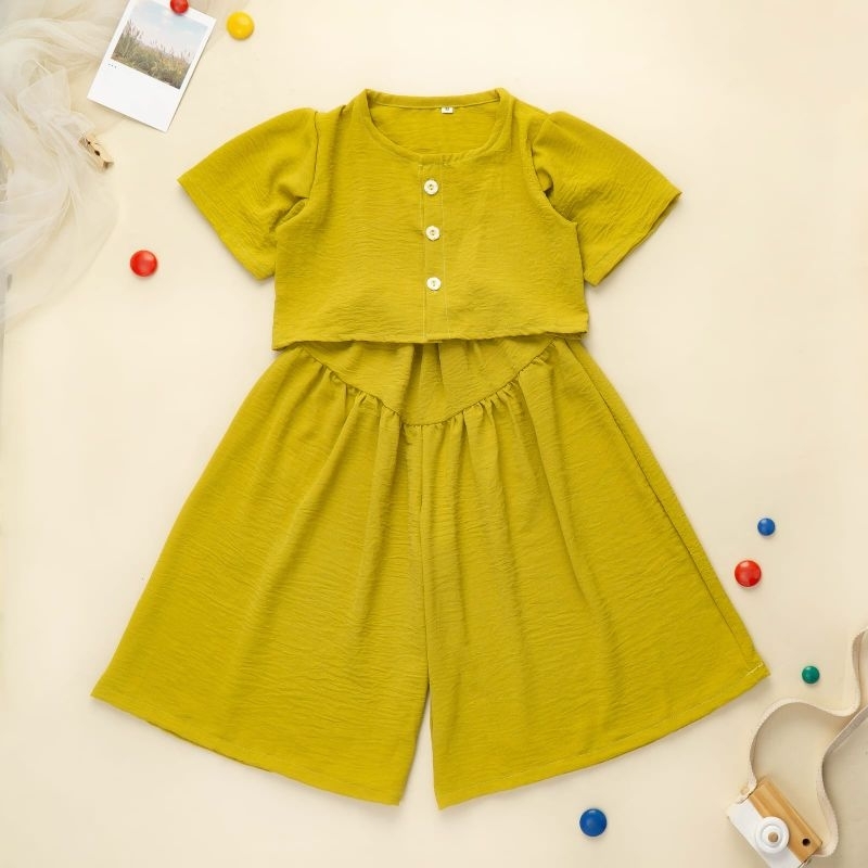 3-8Thn One Set GEMPITA (BAJU CROP+KULOT MAYUNG) Setelan Anak Perempuan Crinckle Airflow PREMIUM