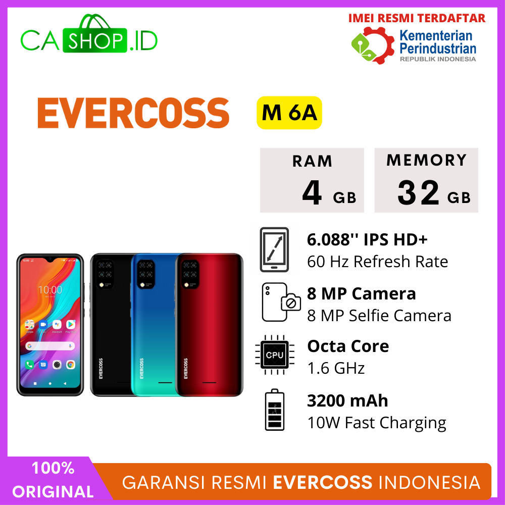 Evercoss Smartphone M Series | M6A 4GB 32GB (4/32) | M60 2/16 - 4G New Original Garansi Resmi