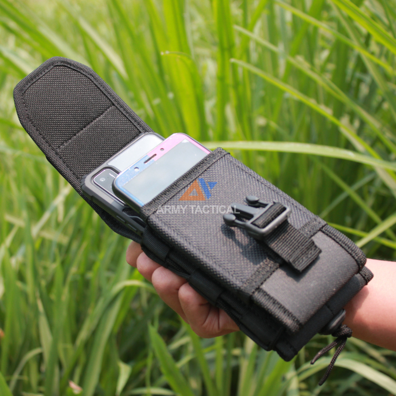 Sarung Tempat Hp Pinggang Pria Free Logo Perekat Tas Dompet Handpone Pinggang Doble Slot Tali Pouch hp Cowok Kanvas - THW201
