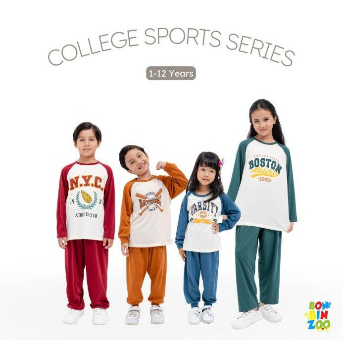 BIG SIZE  4-9 Tahun Bonbinzoo Setelan Piyama Panjang Anak Sports Series CBKS