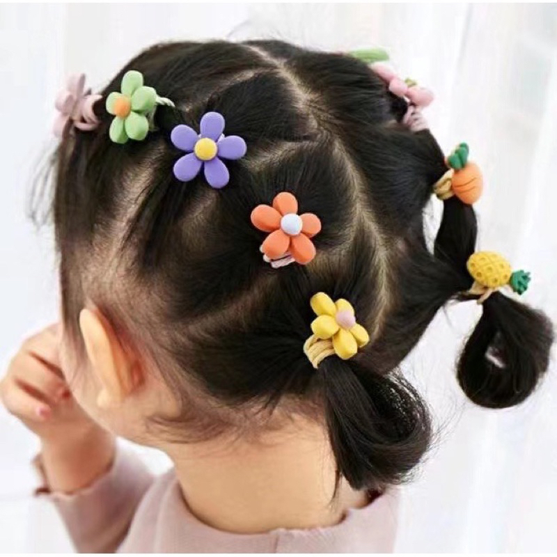 (10PCS) Set Ikat Rambut Anak Icon Karakter Import / Ikat Rambut Karet Korea Anak Lucu