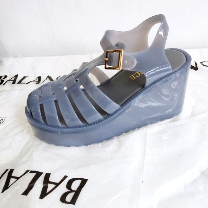 sandal tali wedges karet tujuh cm import