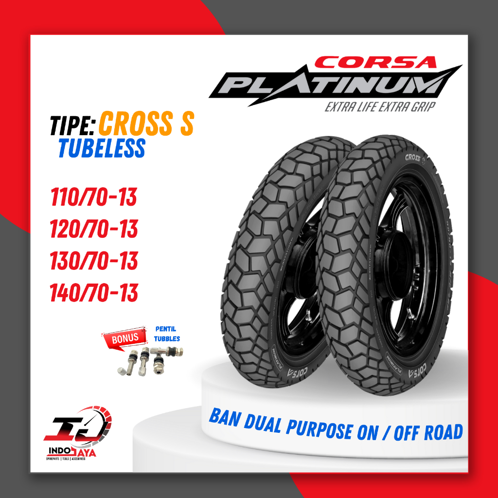[BAYAR DI TEMPAT] BAN CORSA TUBELESS PLATINUM CROSS S RING 13 / BAN LUAR CROSS-S RING 13 (110/70-13 