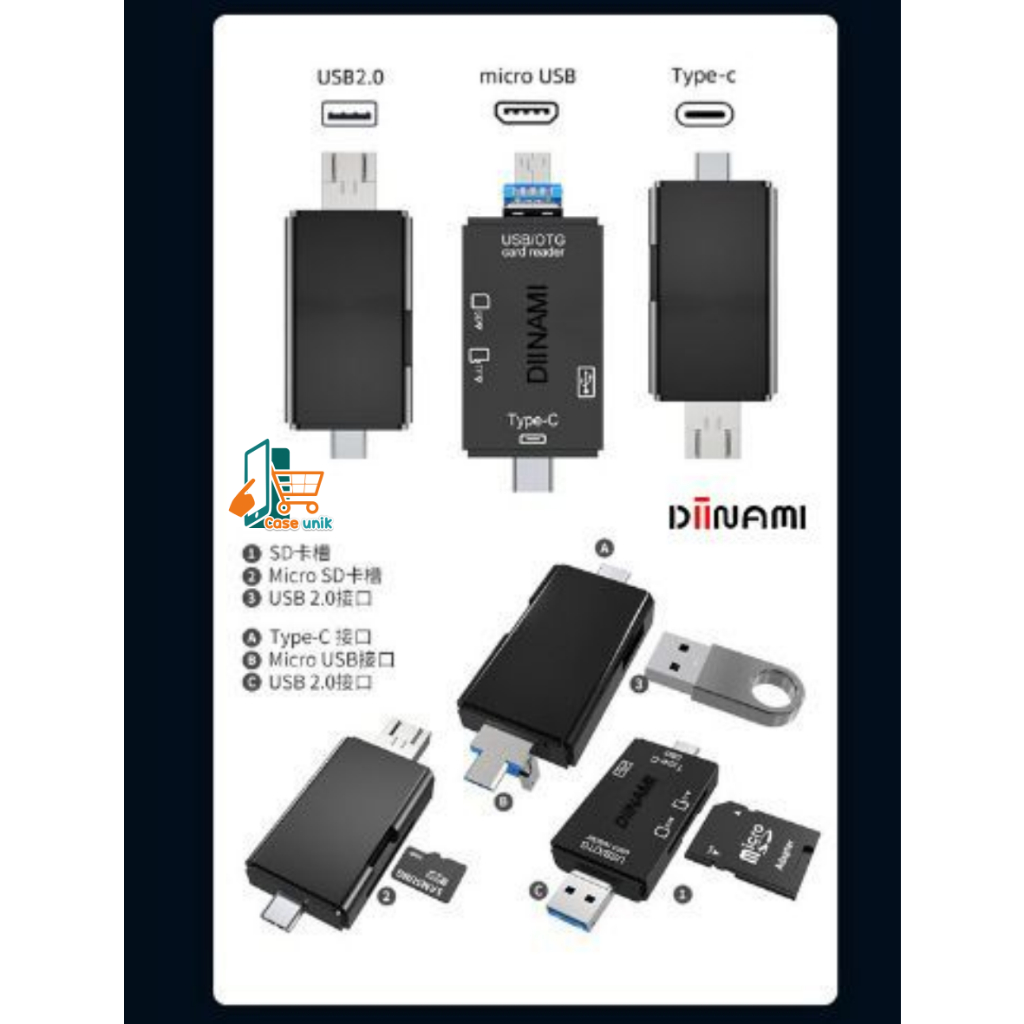 DIINAMI High Speed 6 in 1 OTG Card Reader USB 3.0 SD TF Micro SD Card Reader Type C Micro OTG Card Reader CS6051