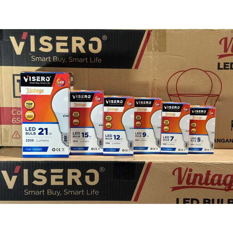 VISERO VINTAGE 5W 7W 9W 12W 15W 18W 21W / 5 Watt 7 Watt 9 Watt 12 Watt 15 Watt 18 Watt 21 Watt Lampu Bohlam Led Bulb E27 Putih