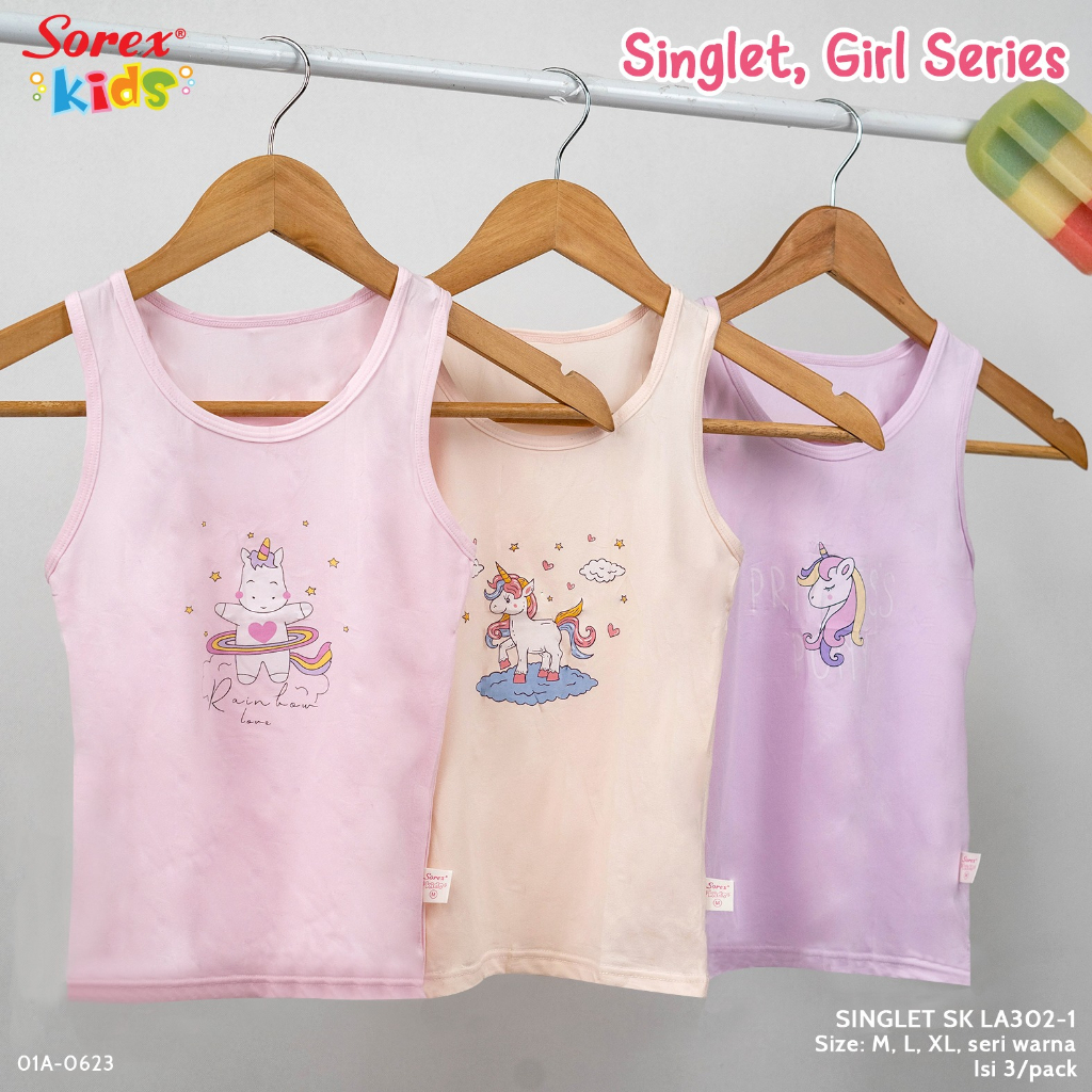 Sorex Singlet Anak Perempuan Girl Series - Kaos Dalam Anak Perempuan seri warna SK LA301-1 - 3 pcs