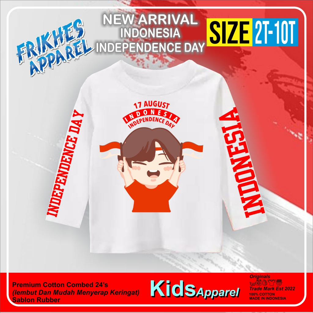 AfsheenaStore Kaos Independence day/kaos kemerdekaan tangan panjang 2-10 Tahun