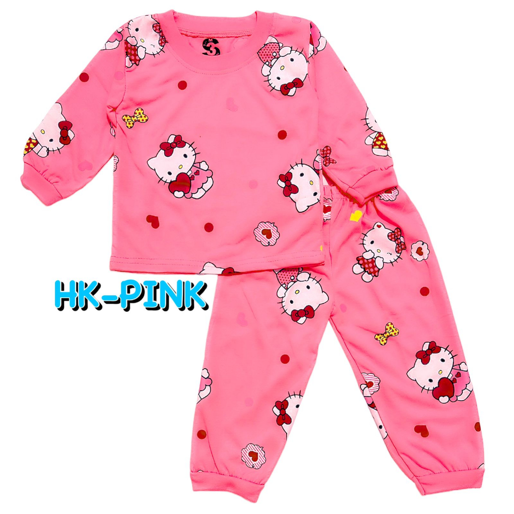 3S YEYA - BAJU TIDUR ANAK KIDS PEREMPUAN/CEWEK SETELAN/STELAN BAHAN KAOS KATUN PP WARNA HK/KITTY/KUCING