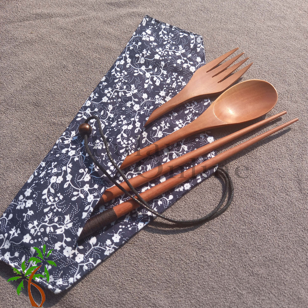 4 In 1 Set Sendok Garpu Sumpit Kayu Set Alat Makan Sujeo Jepang Korea Wooden Spoon Set Fork Cutlery