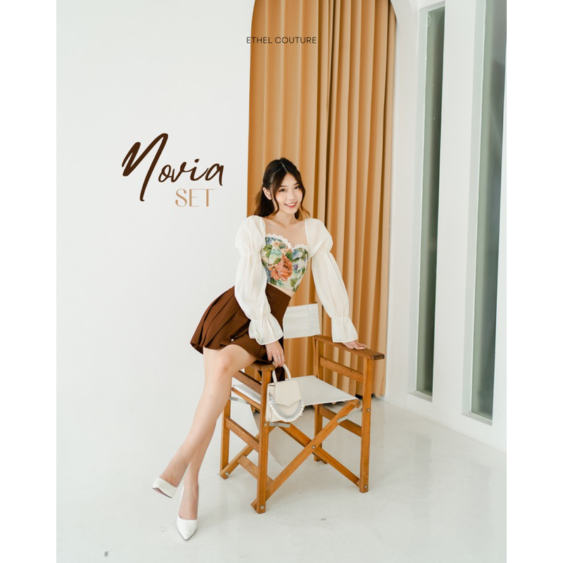 [𝗥𝗘𝗔𝗗𝗬]ETHEL COUTURE - Novia Sabrina Set /Setelan Atasan Sabrina Peri Princes Rok Rempel Pendek Mini