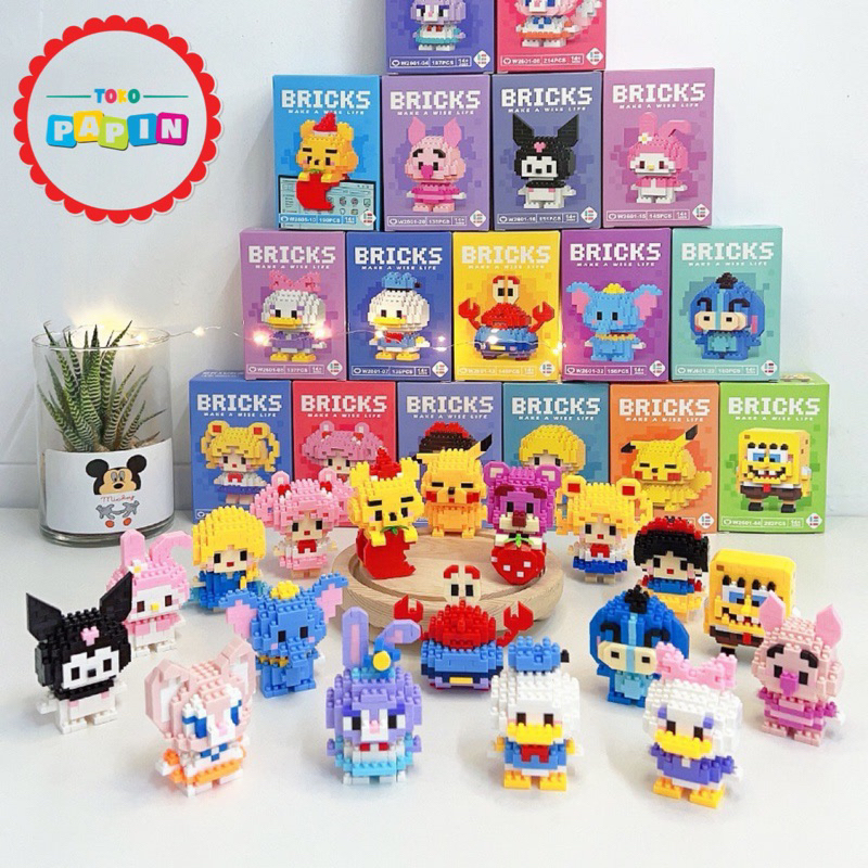 TokoPapin Mainan Balok Susun Brick Block Puzzle Edukasi Anak DIY Karakter Bongkar Pasang Mainan Edukatif Anak