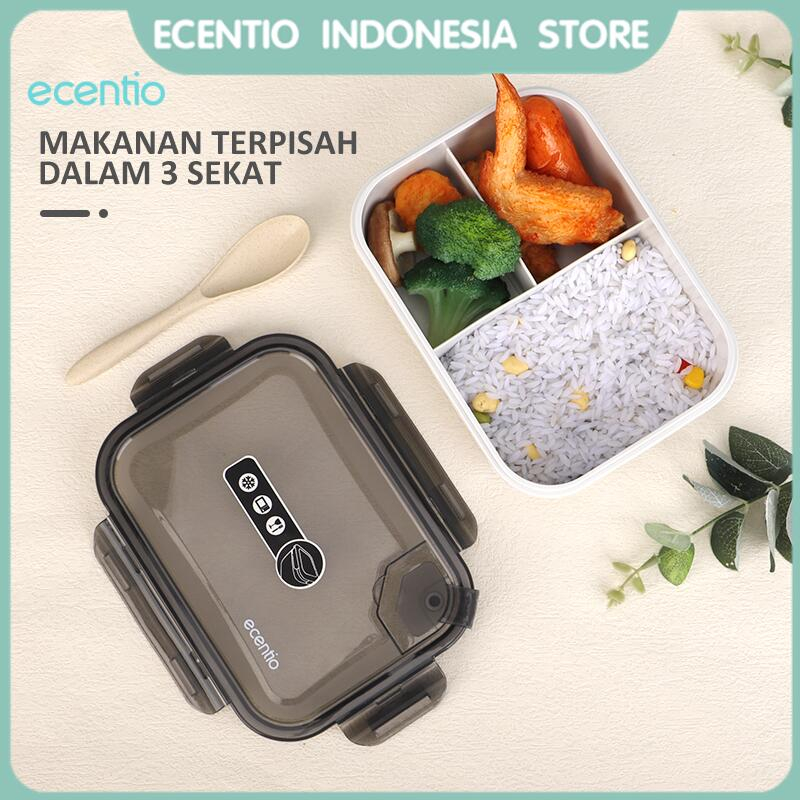 ecentio Kotak Tempat Makan 800ml/1300ml Lunch Box Set Free Sendok Garpu Transparant Bento Box 1300ml Tempat Makan BPA FREE