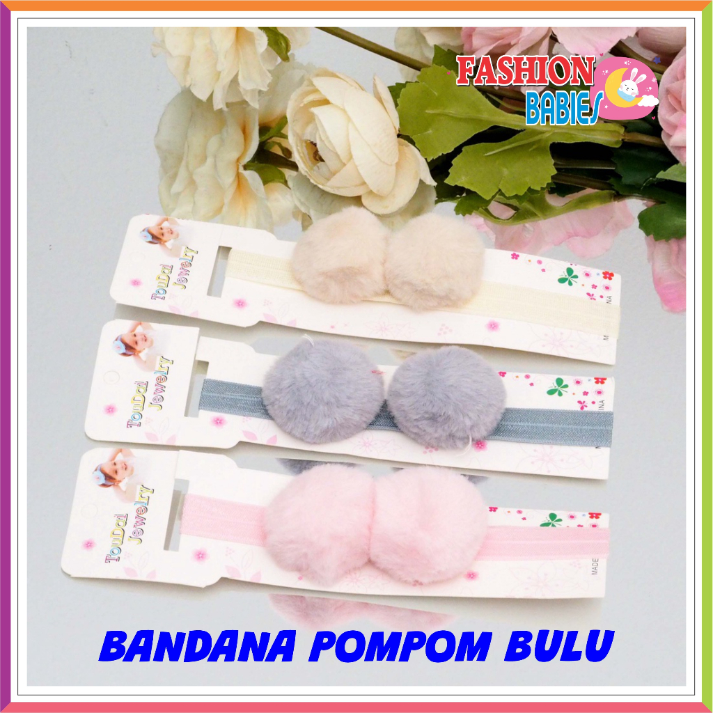 BANDANA BAYI 2 POMPOM POLOS / BANDANA MOANA / BANDANA ANAK POMPOM