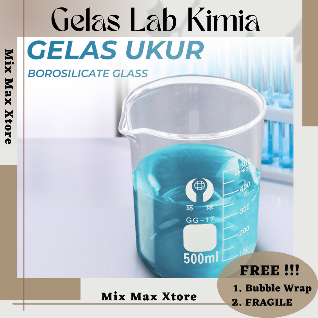 Gelas Ukur Lab Kimia Borosilicate Glass 500 ml - Transparan