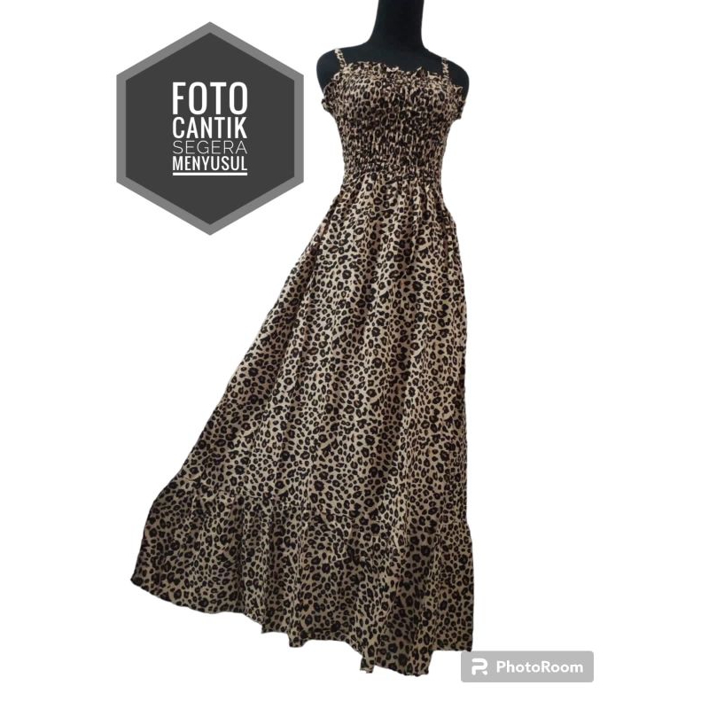 Korean Dress Rayon Motif Grade A/Dress Wanita Kekinian/Dress Kerut Tali Gasper/Inner Dress