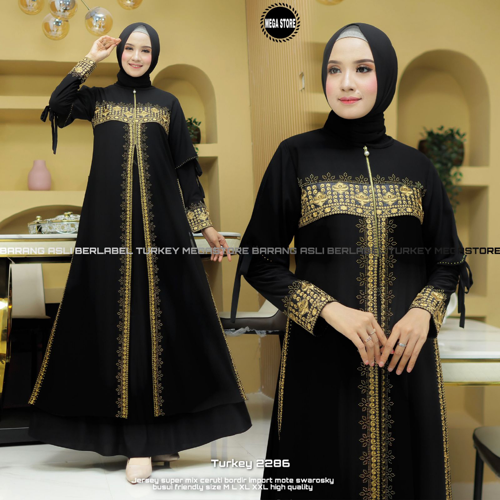 Gamis Turkey Bordir Fashion Muslim Jetblack Super Original Produk By Mega Store