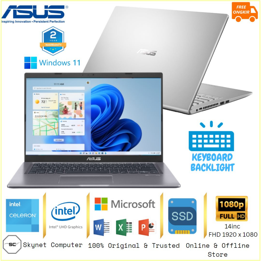 ASUS VIVOBOOK A416MAO N4020 RAM16GB SS256GB INTEL UHD GRAPHIC WINDOWS 11 + OFFICE 2021 ORIGINAL