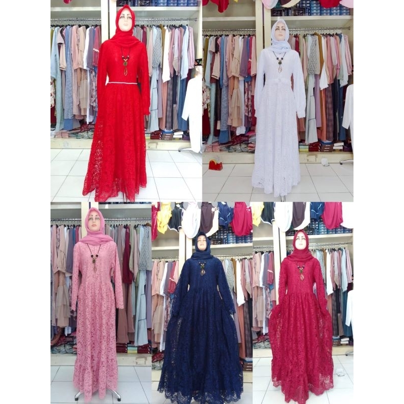 Gamis pesta / Gamis Maxi brokat / gamis tile / gamis jumbo / Dress Brokat / Baju ( COD )