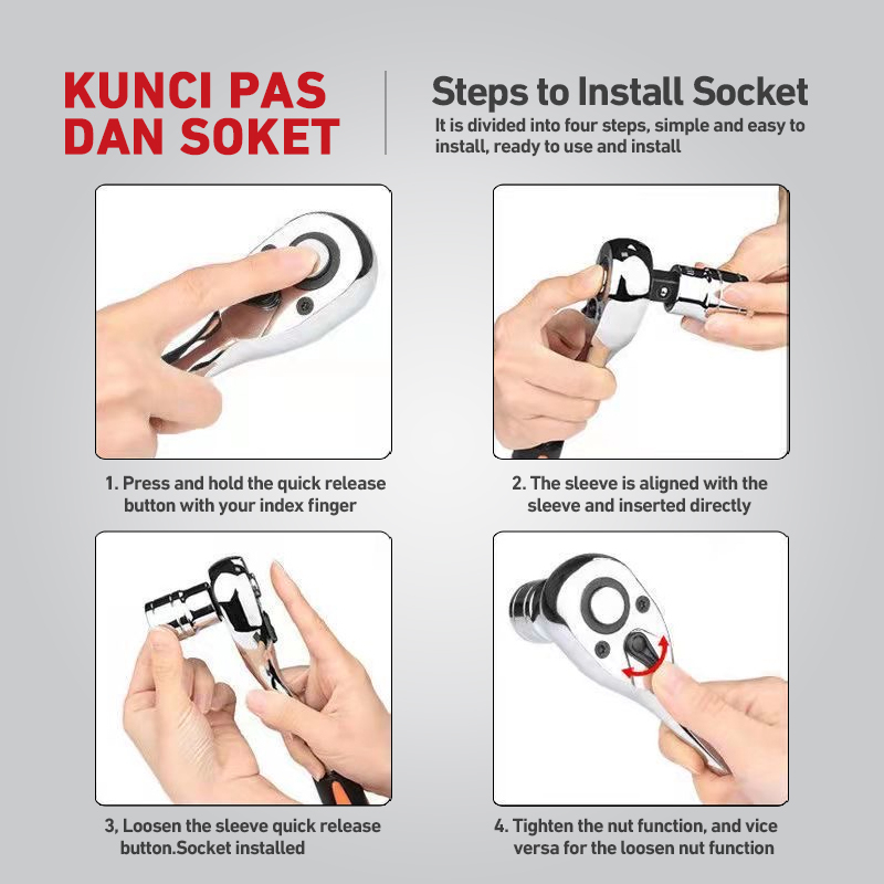 Bonkyo 1/2in Kunci Set Socket Sok CR-V 12pcs Kunci Sok Wrench Rachet alat perkakas lengkap motor Rachet Handle Multifungsi kunci 1 set