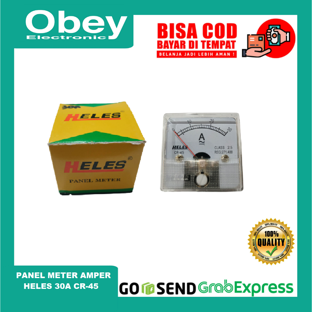 PANEL METER AMPERE HELES 30A CR45, AMPER METER ANALOG