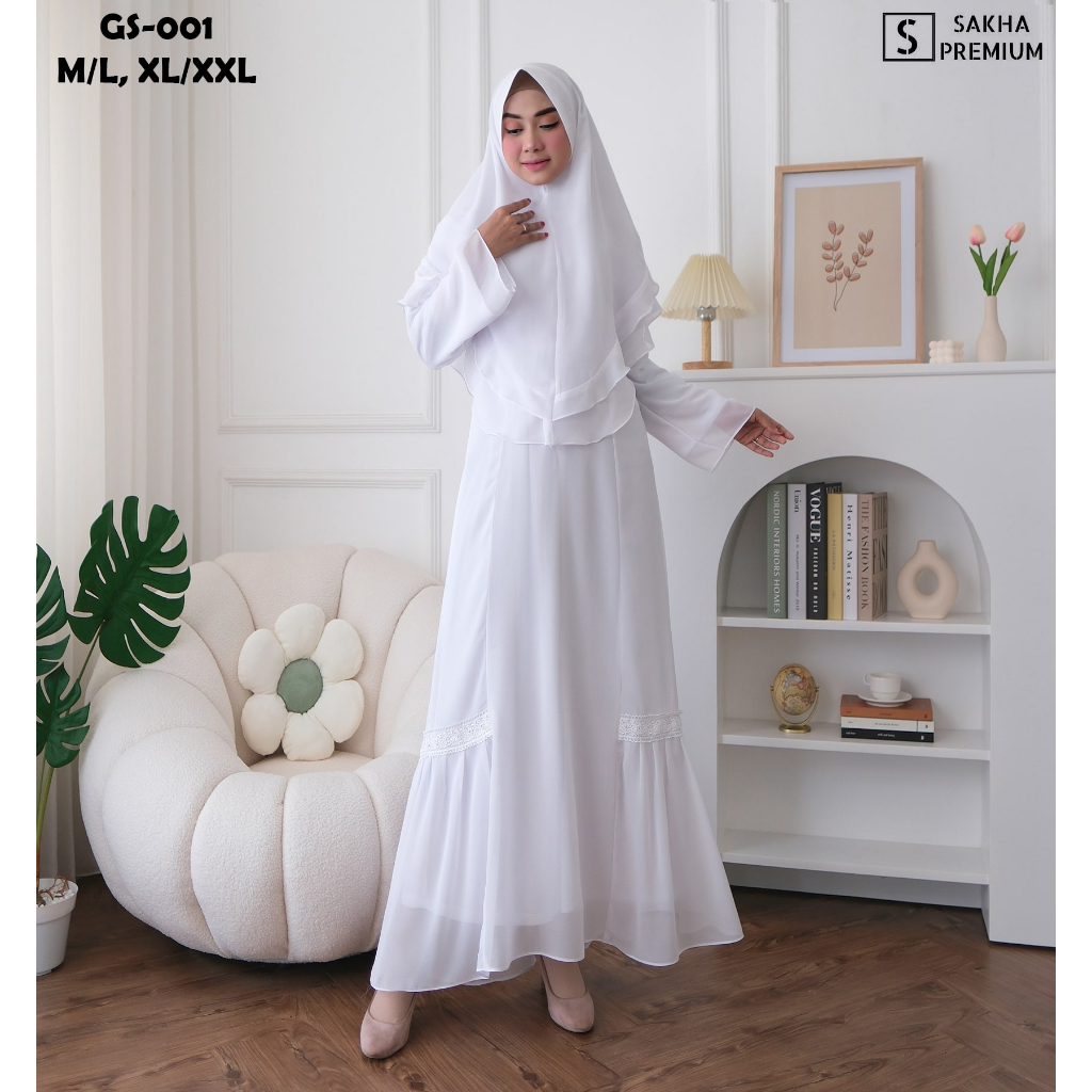 Sakha - COD GS 001 BAJU GAMIS PUTIH SYAR'I WANITA GAMIS PUTIH CERUTI JUMBO TERLARIS BAJU LEBARAN UMROH HAJI BUSANA KEKINIAN