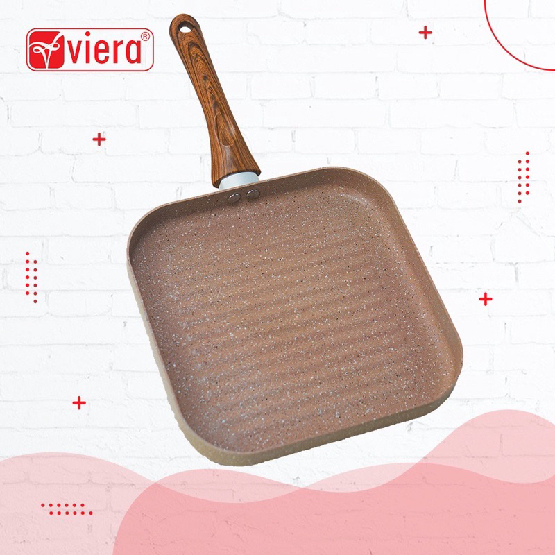 VIERA MARBLE GRILL PAN 24 CM ANTI LENGKET / PANCI GRILL GAGANG KAYU ANTI LENGKET