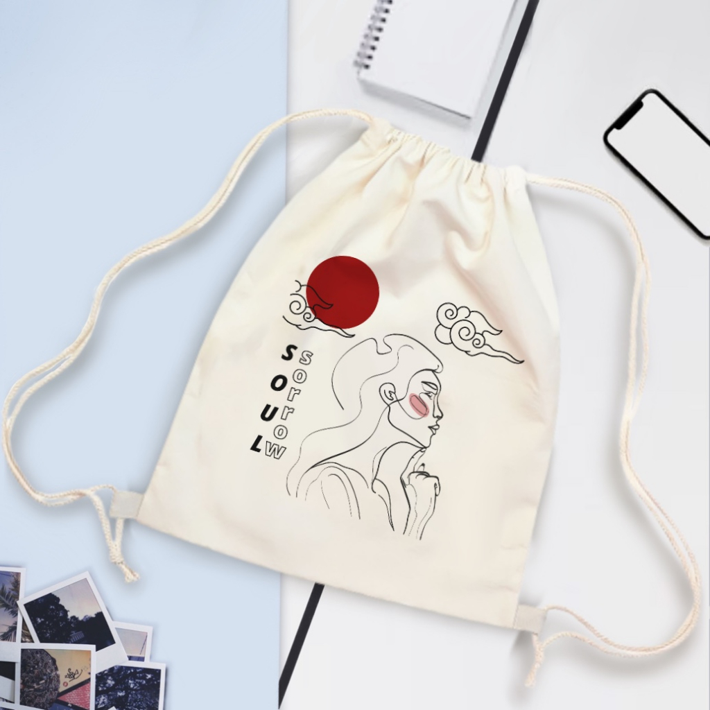 Tas Serut Kanvas Motif Aesthetic Girl / String Bag