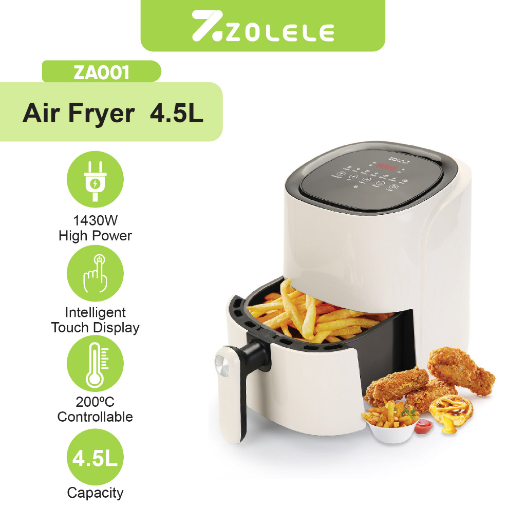 ZOLELE Air Fryer Low Watt 4.5 L Mesin Elektrik Penggorengan Tanpa Minyak Penggoreng LCD Touch Control Digital Magic Airfryer Panci Alat Penggoreng Listrik ZA001