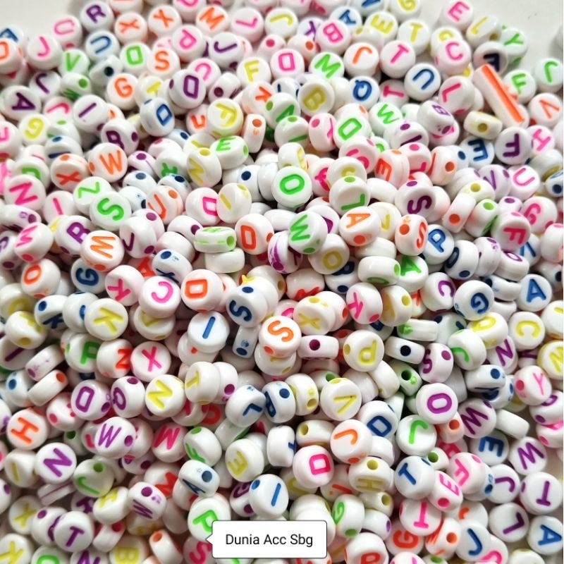 100pcs - Manik Manik Huruf Bulat/Mote Huruf Bulat/Monte Huruf