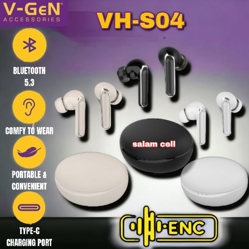 Headset Bluetooth V-Gen VH-S04 TWS Bluetooth 3.0 Original Vgen Vhs04 Garansi Resmi