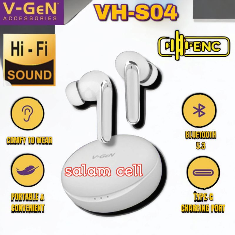 Headset Bluetooth V-Gen VH-S04 TWS Bluetooth 3.0 Original Vgen Vhs04 Garansi Resmi